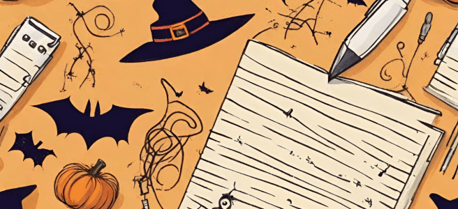 Kürbisse, Fledermäuse und Schreibutensilien